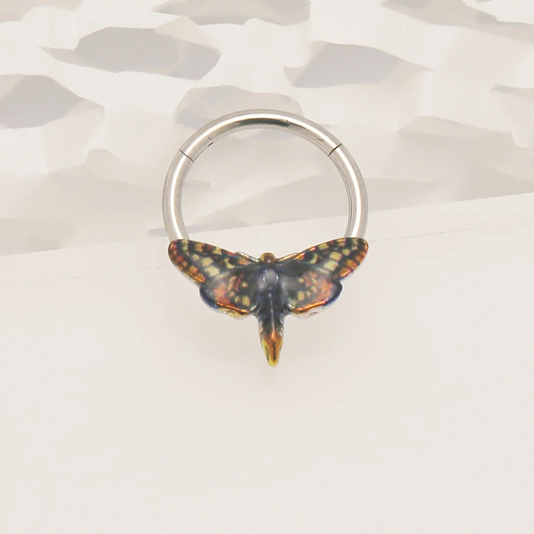 JHJT 16G Moth Nose Piercing Septum Nose Ring Stainless Steel Women Men Nostril Body Jewelry