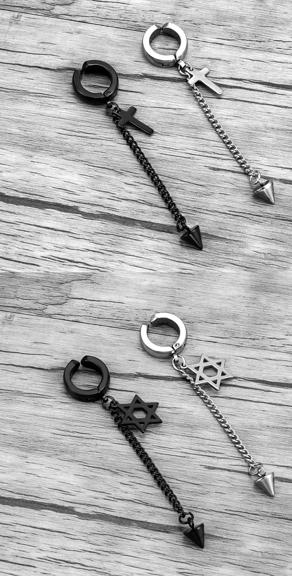 Trend Stianless Steel Tassel Ear Clip 1 Piece Chain Huggie Earrings Triangle Cross Pattern Earrings Men‘s Woman Punk Ear jewelry