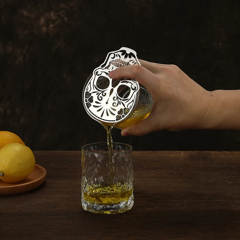 Cocktail Strainer Hawthorne Strainer with Skull Pattern Stainless Steel