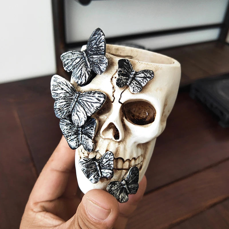 Skull Pen Cup Makeup Brush Holder Bathroom Storager Holder Spooky Goth Desk Decorations