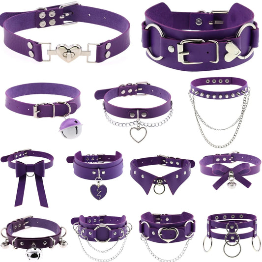 DIEZI Vintage Purple PU Leather Choker Necklace For Women Men Gift  Punk Gothic Statement Collar Pendant Necklace New Jewelry