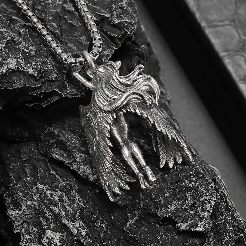 Fashion silver color guardian angel pendant necklace men and women personality angel wings prayer pendant necklace couple gift