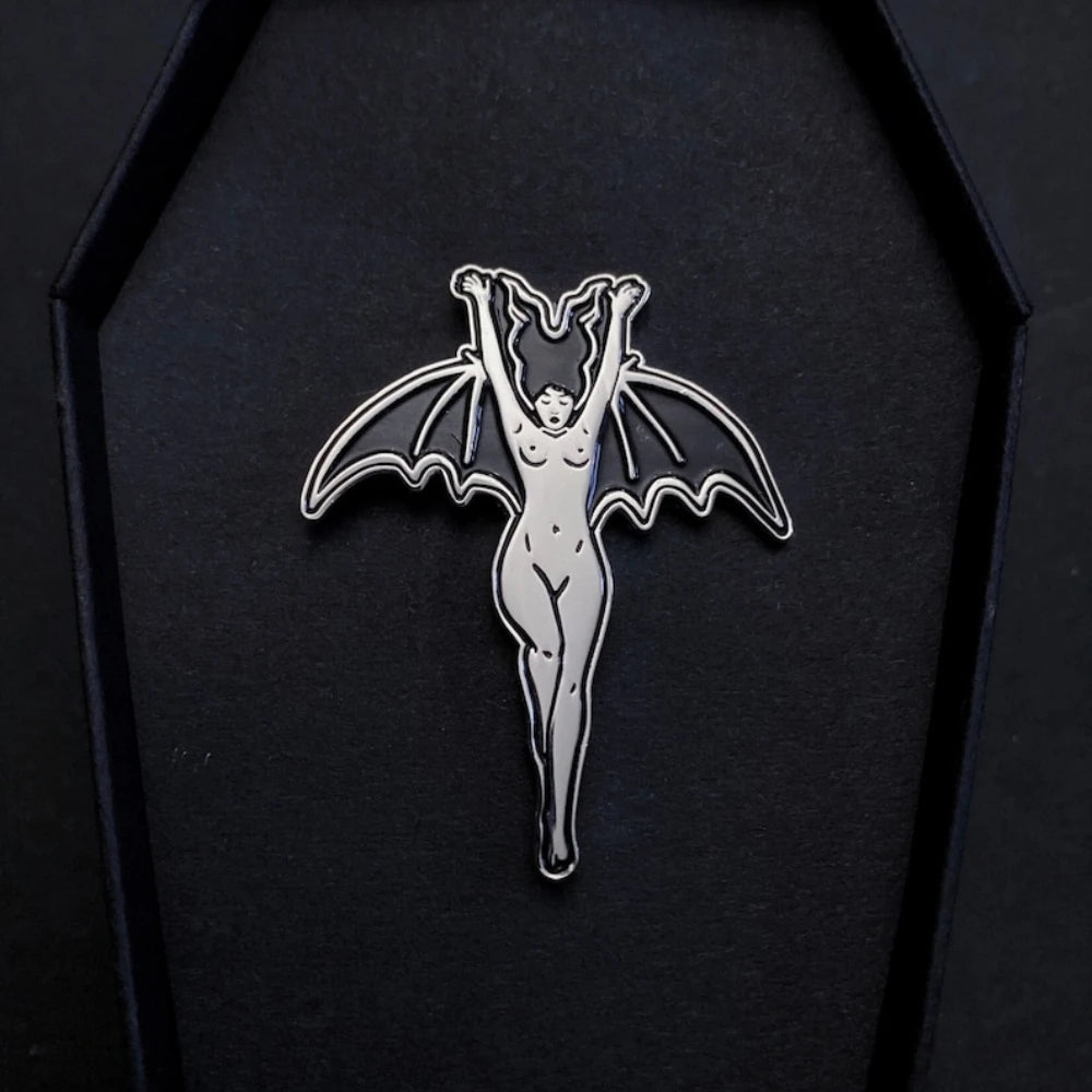 Vampire Bat Woman Witch Enamel Pin Halloween Devil Gothic Girl Badge Dark Art Brooch for Jewelry Accessory