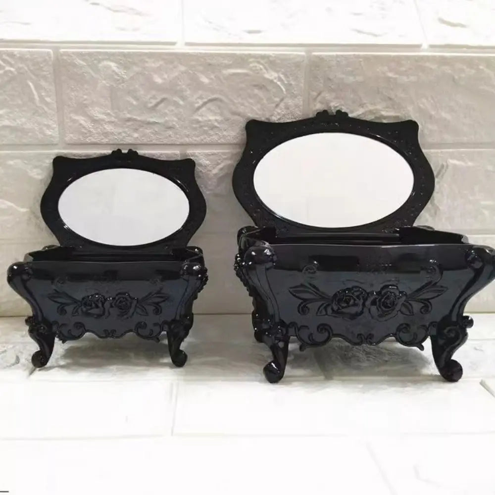 Multifunctional With Mirror Rose Flower Storage Box Carved Korean Style Jewelry Storage Box Retro Home