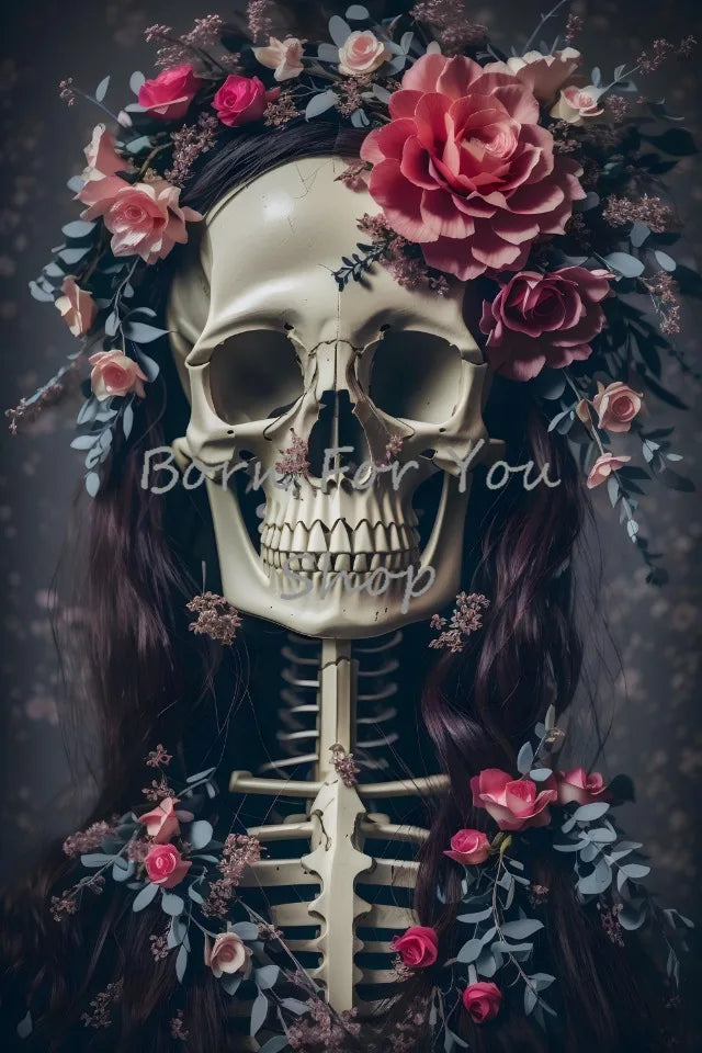 Floral Skulls Portrait Gothic Posters and Prints