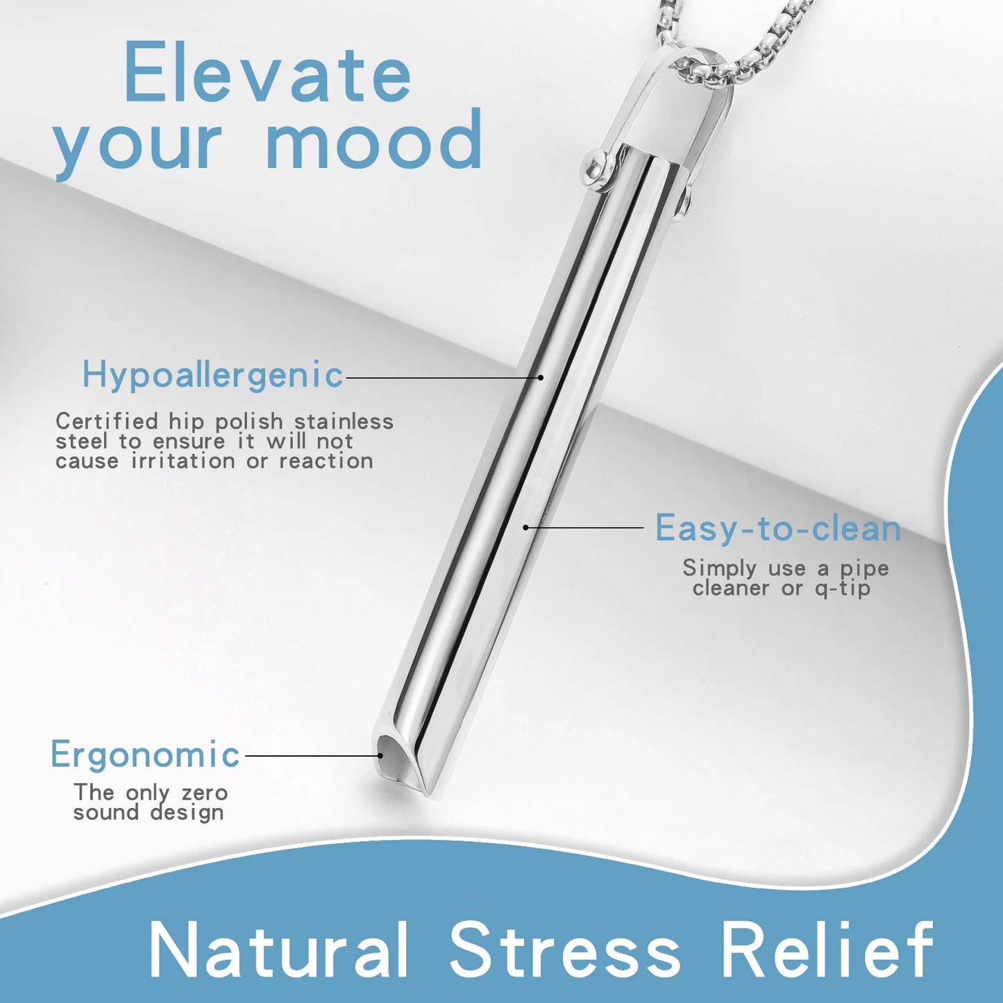 Stainless steel Mindful Breathing Necklace, Anxiety Relief ItemsThe Necklace for Anxiety, Stress, Panic Meditation Tools
