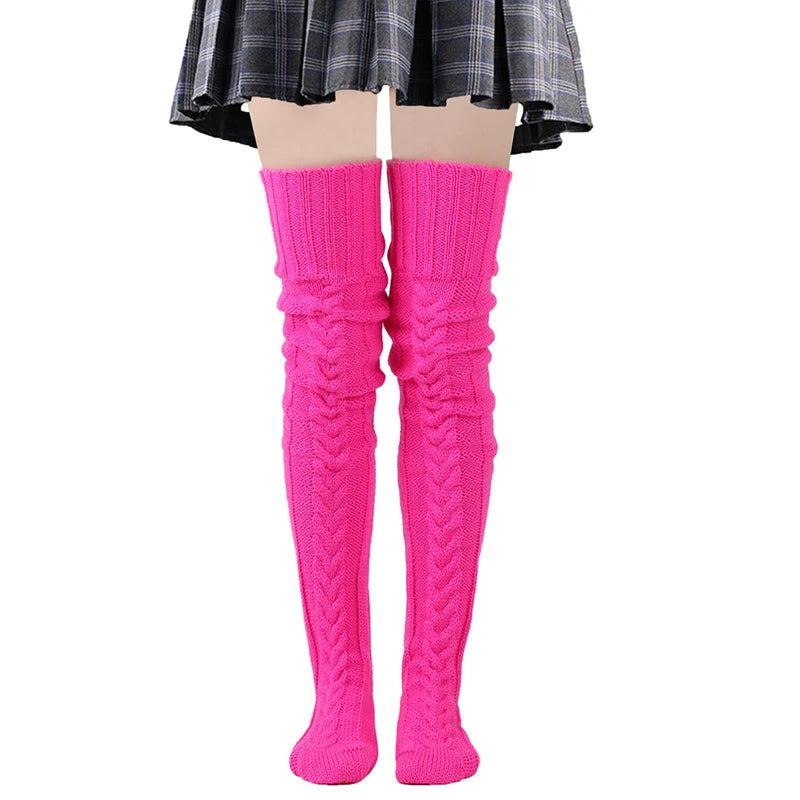 Cute Long Socks Lolita Leg Warmer Knitted Woollen Foot Warmer Stockings Autumn Winter Woman Knee-High Socks Leisure Loose Socks