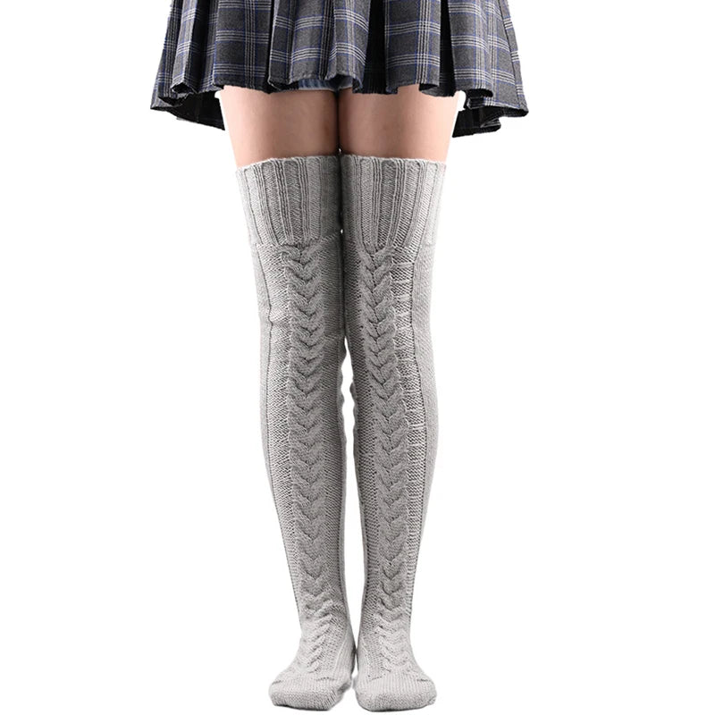 Cute Long Socks Lolita Leg Warmer Knitted Woollen Foot Warmer Stockings Autumn Winter Woman Knee-High Socks Leisure Loose Socks