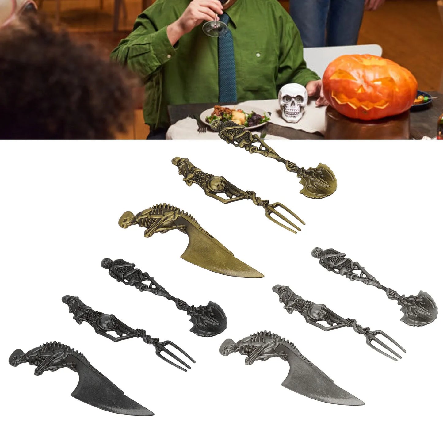 3pcs Halloween Gift Skull Fork/Spoon/Knife Tableware Personality Cutlery Sets Dining Forks Bento Accessories Kitchen Tools