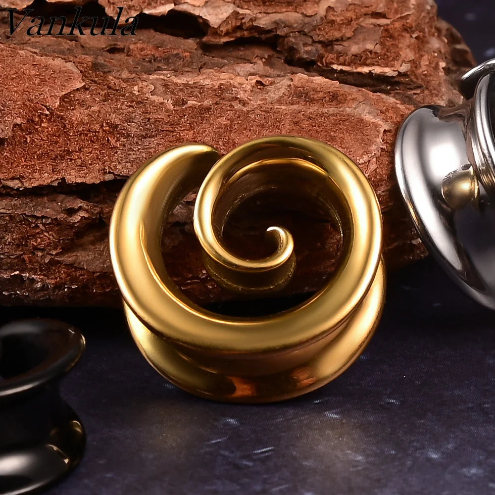 Vankula 2PCS New Round Spiral Saddle Plugs Hangers for Stretched Lobe Ear Tunnels Gauges Plugs Piercing Body Jewelry