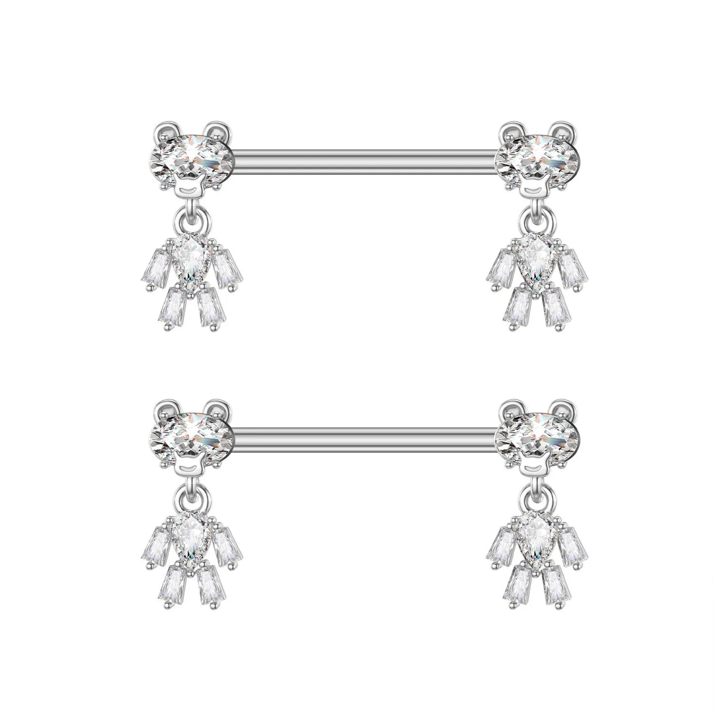 2pcs Cute Nipple Piercings Barbell Stainless Steel Crystal Nipple Shield Cover Heart Flower Nipple Rings Jewelry Body 1.6mm*16mm