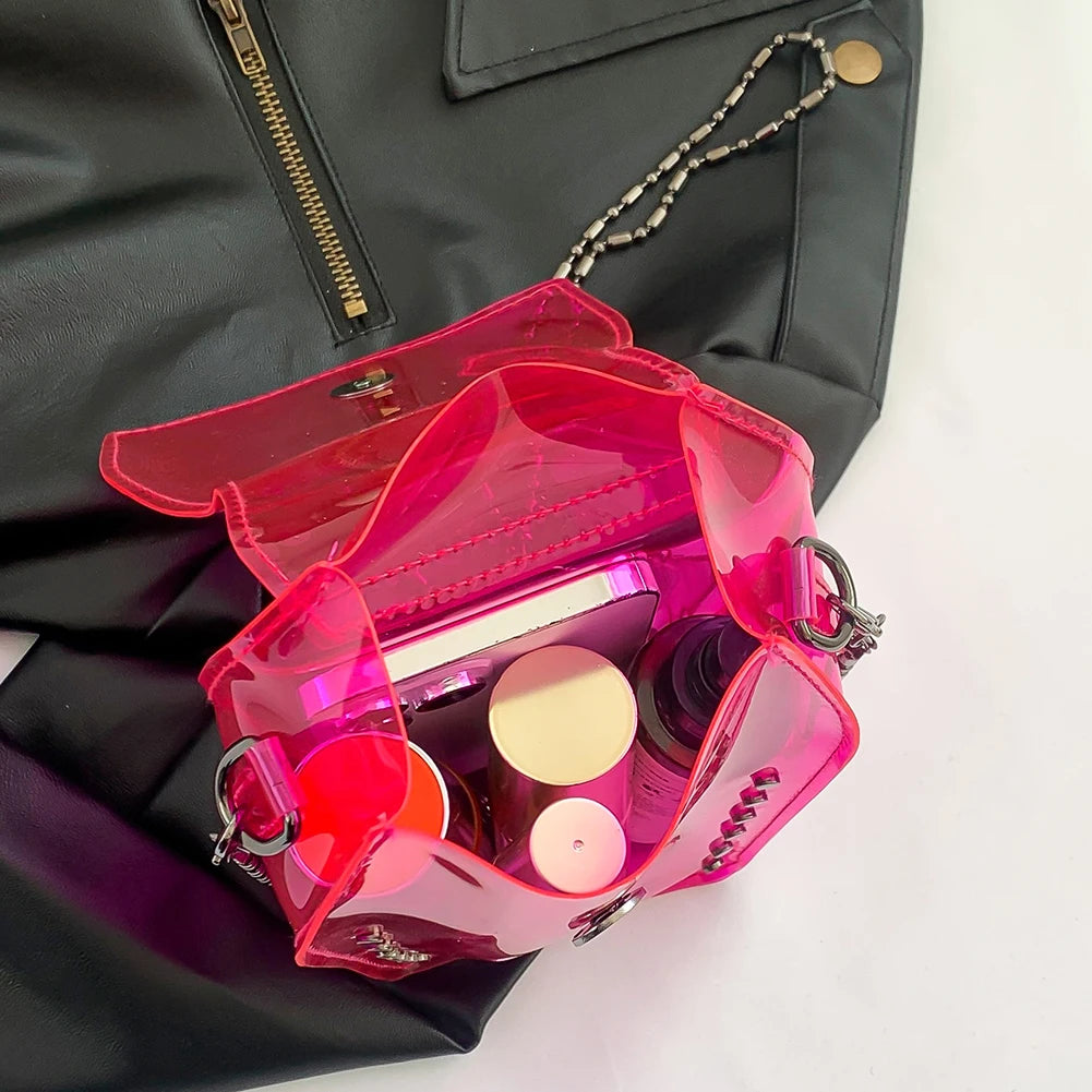 Gothic Crossbody Bag for Women Coffin Shaped Bag PVC Clear Jelly Y2K Punk Chain Shoulder Bag Female Stadium Approved Phone Bag