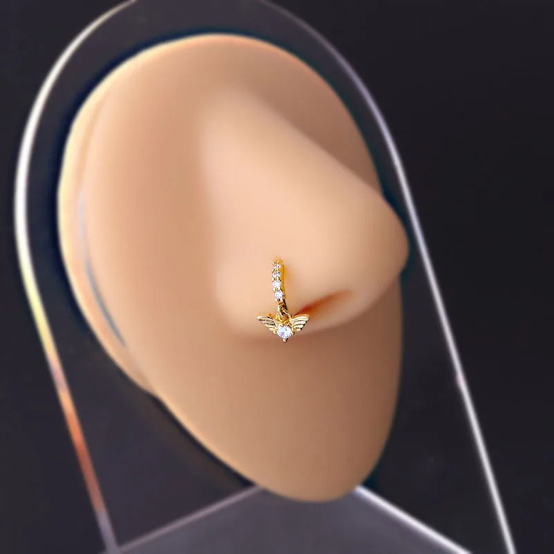 20G Gem Dangle Nose Rings for Women heart dangle Nose Piering Jewelry body jewelry