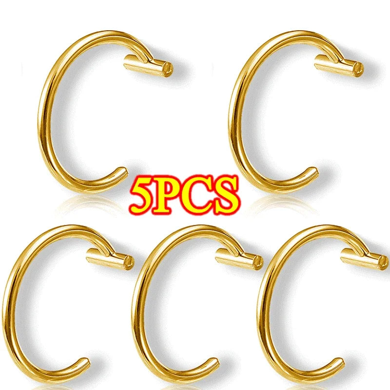 5PCS Punk Lips Rings Medical Titanium Steel Nose Ring Fake Nose Ring Septum Piercing Clip on Mouth Ring Fake Piercing Body Clip