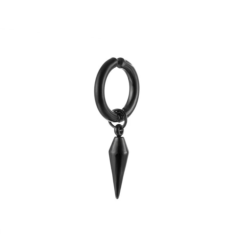 1Pcs Unisex Stainless Steel Punk Man Black Clip on Earrings Geometry Triangle Star Pendant Dangle Earrings Women Gothic Jewelry