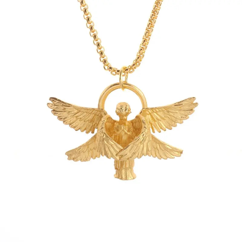 Fashion silver color guardian angel pendant necklace men and women personality angel wings prayer pendant necklace couple gift