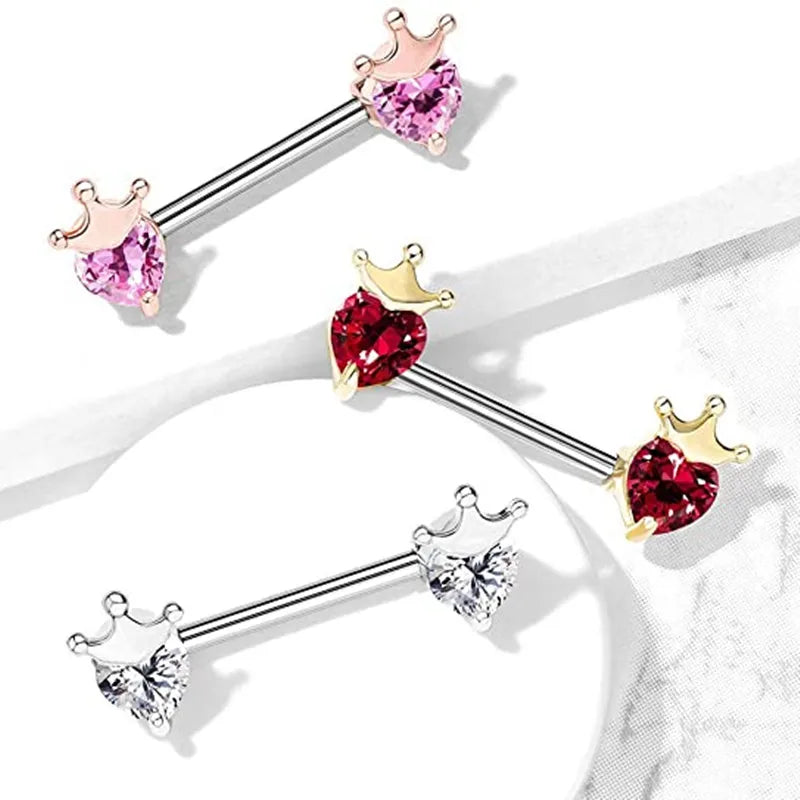 Stainless Steel Crown Nipple Piercing Set Heart Nipple Jewelry Bulk Crystal Nipple Ring Lot Piercing Pezon Body Jewelry Pack