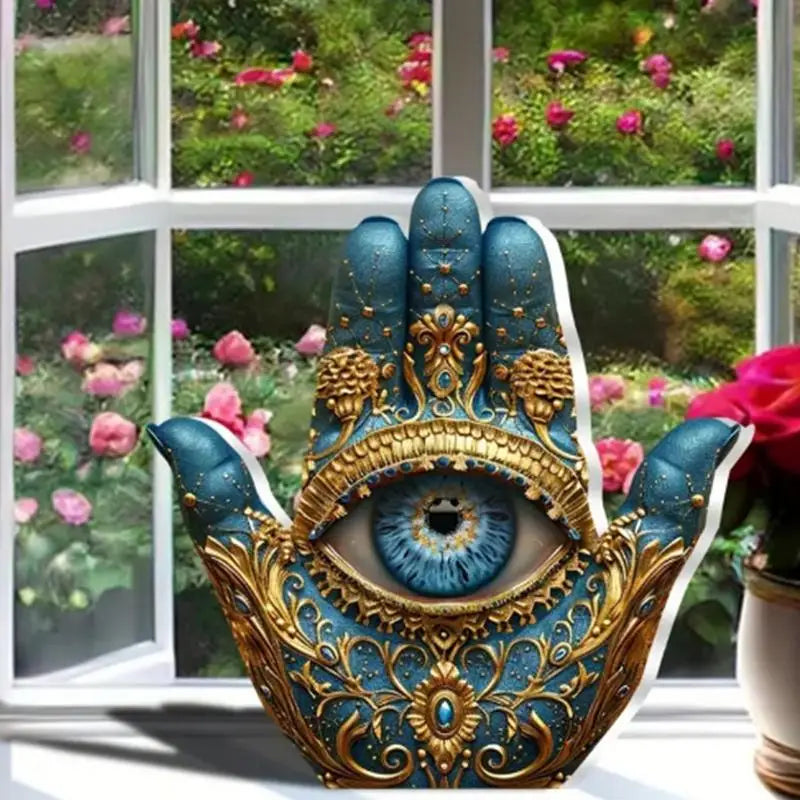 Evil Eye Hand Decor Palm Sculpture Evil Eye Hands Decorative Sculpture Home Decor Statue Figurine Ornament for Bookshelf Desk