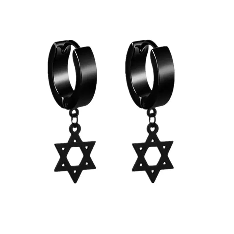2pc Stainless Steel Cross Hoop Earrings for Men and Women Punk Black Cartilage Earrings Round Street Hip Hop Rock Jewelry Gifts