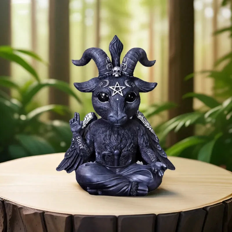 1pc Halloween Mysterious Magic Goat Black Statue for Desktop Home Decor Ornaments Hand-Painted Figurine Garden Sculpture
