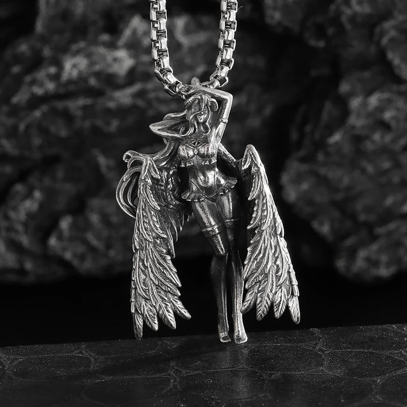 Fashion silver color guardian angel pendant necklace men and women personality angel wings prayer pendant necklace couple gift