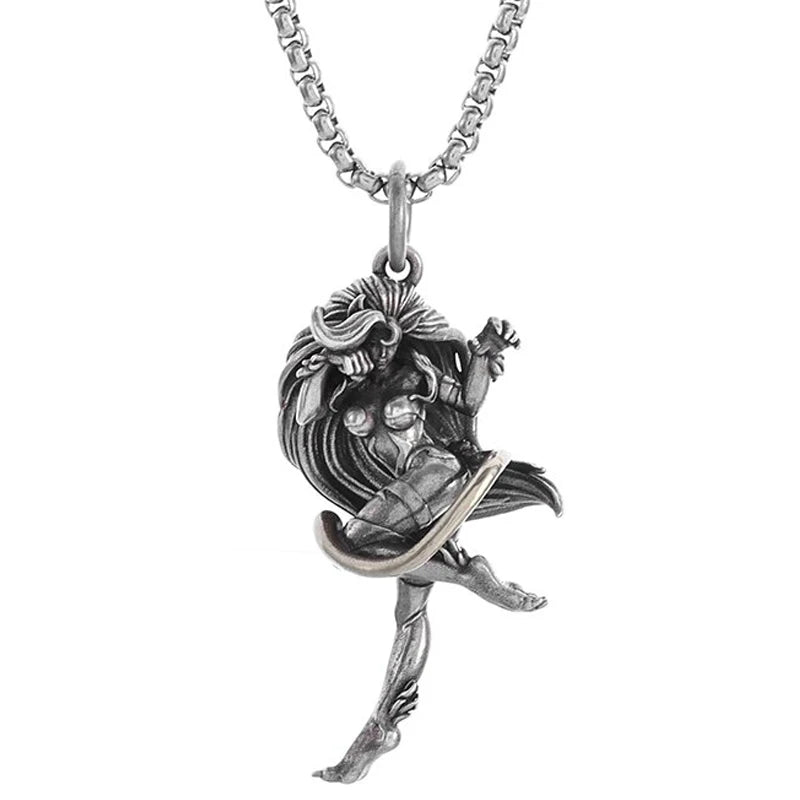 Silver-Plated Anime Mecha Beautiful Girl Girl Pendant Necklace Men and Women Hip-Hop Rock Punk Trendy Jewelry Gift