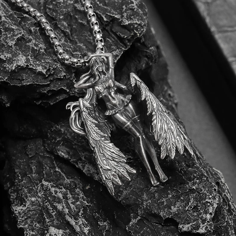 Fashion silver color guardian angel pendant necklace men and women personality angel wings prayer pendant necklace couple gift