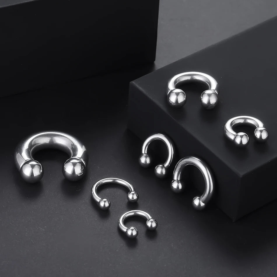 1Pc/lot Steel Big Large Size Horseshoe Ring Nose Piercing Ear Expander BCR Hoop Earring Septum 12-00G Male Intimate Body Jewelry