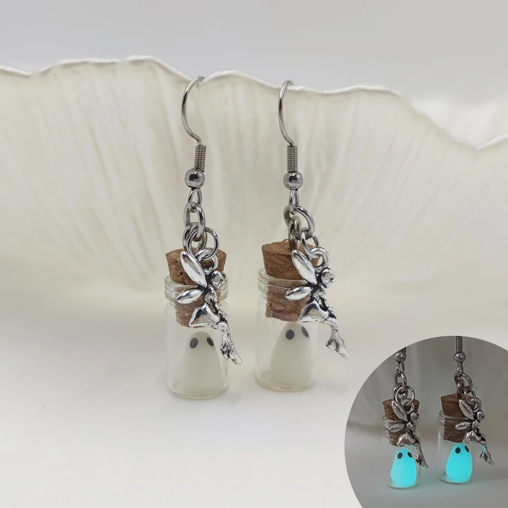 Ghost in Bottle Earrings Glow in the Dark Ghost Dangle Earrings Luminous Halloween Jewelry for Women and Girl
