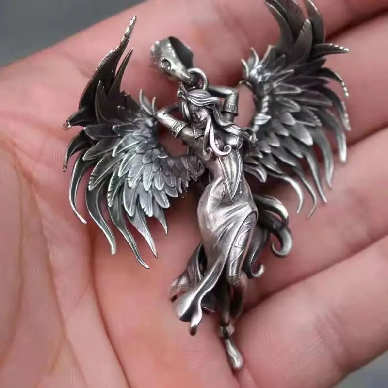 Fashion silver color guardian angel pendant necklace men and women personality angel wings prayer pendant necklace couple gift