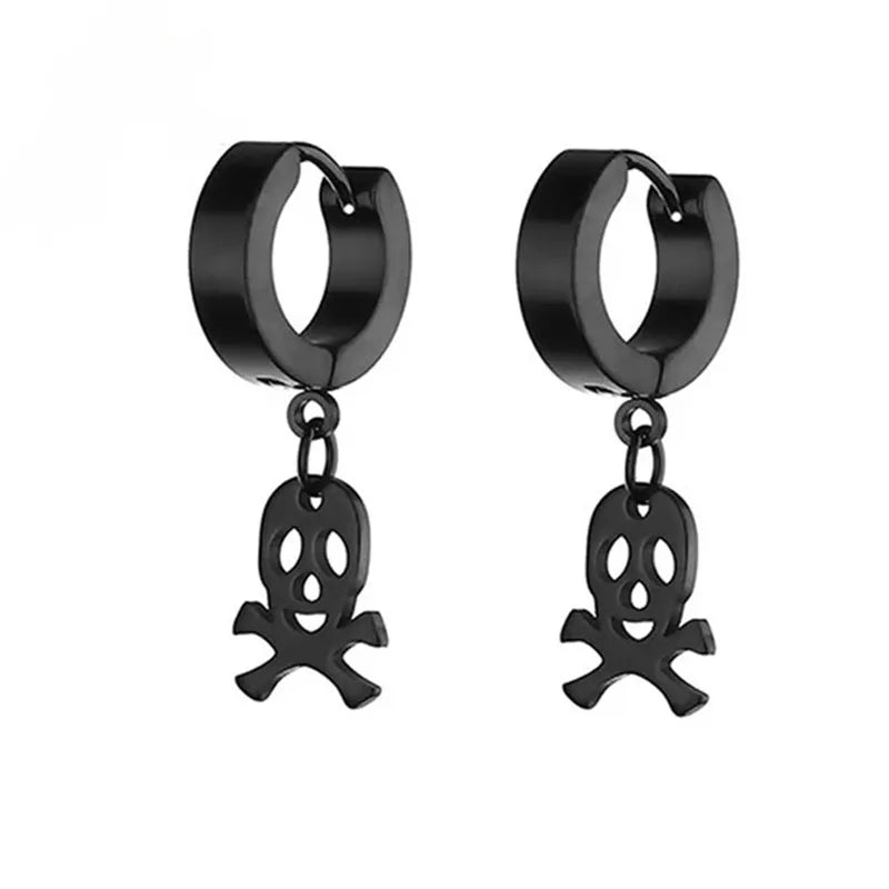 2pc Stainless Steel Cross Hoop Earrings for Men and Women Punk Black Cartilage Earrings Round Street Hip Hop Rock Jewelry Gifts