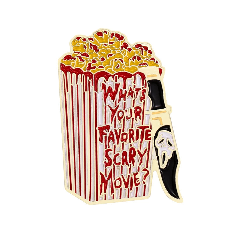 Call Me Enamel Pins What's Your Favorite Scary Movie Custom Brooches Lapel Badges Gothic Punk Skeleton Jewelry Gift for Friends