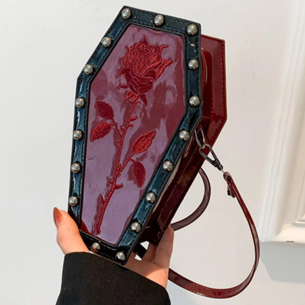 Halloween Cobweb Shoulder Bag Large Capacity Gothic Coffin Shaped Satchel Purse Adjustable Strap Spider Web PU Leather Hobo Bag