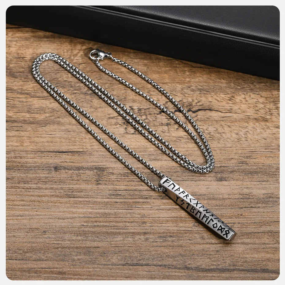 Vnox Viking Rune Necklaces for Men, Vertical 3D Mobius Bar Pendant, Protection Almut Jewelry Collar