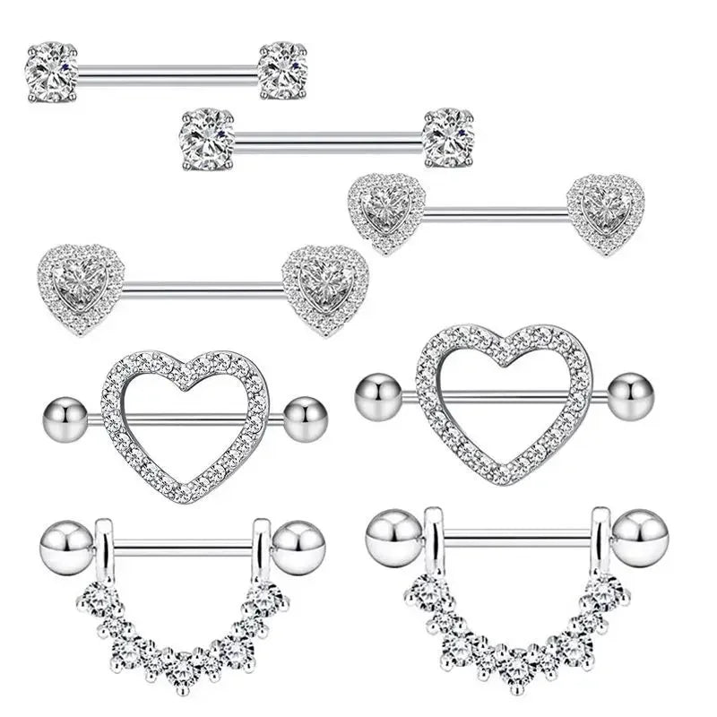Fashion Stainless Steel Heart Nipple Piercing Set Jewelry Flower Nipple Barbell Pack Crystal Nipple Ring Lot Sexy Body Piercing