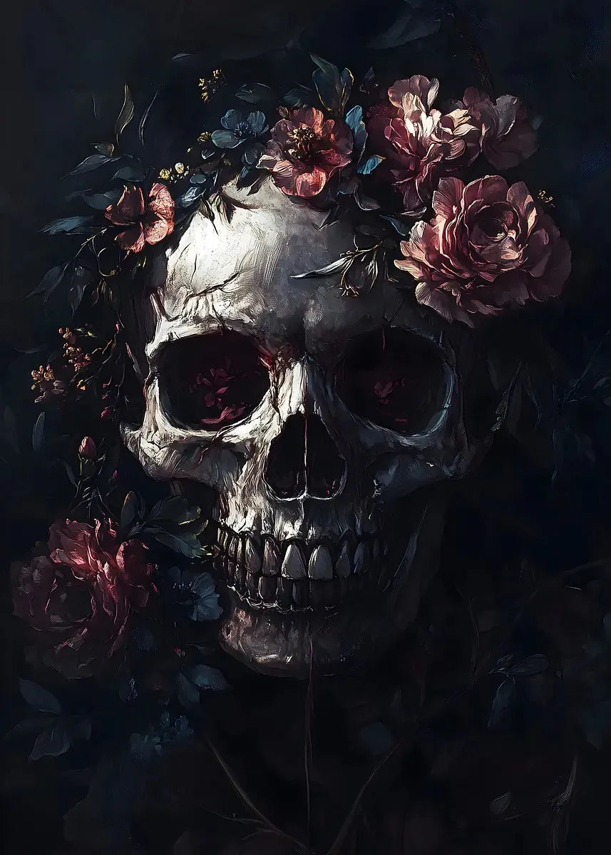 Flower Skull Dark Style Canvas Art Printing Fashion Popular Room Home Decoration Villa Natural Wall Art Printing Decoration Gift