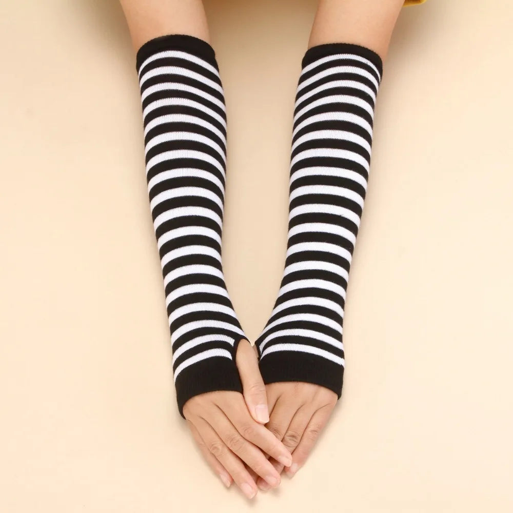 2Pair/Set Women Gothic Punk Over Knee Long Stripe Socks Girl Arm Sleeve Gloves Thigh High Cotton Socks Sweet Cute Christmas Gift