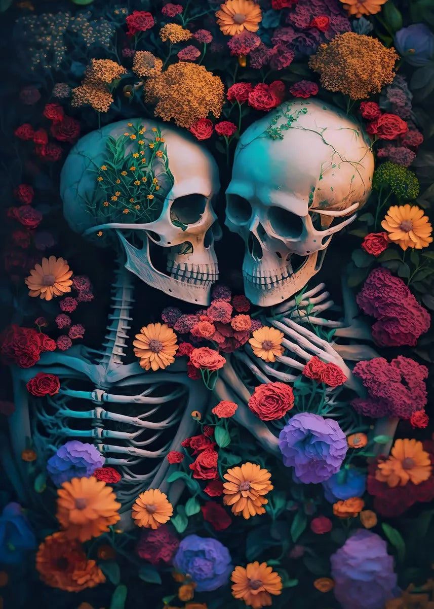 Flower Skull Dark Style Canvas Art Printing Fashion Popular Room Home Decoration Villa Natural Wall Art Printing Decoration Gift