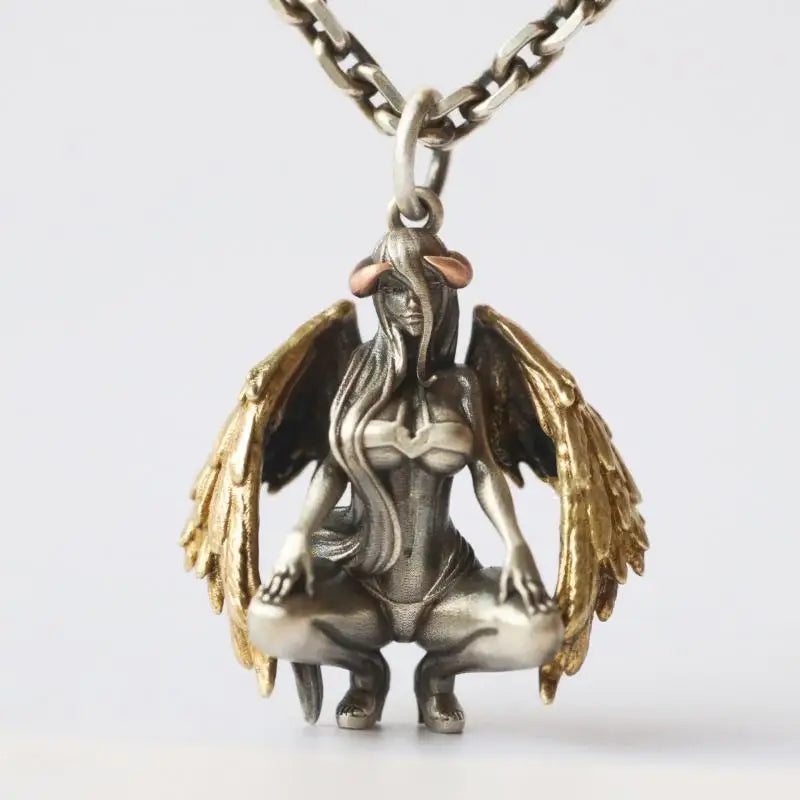 Fashion silver color guardian angel pendant necklace men and women personality angel wings prayer pendant necklace couple gift