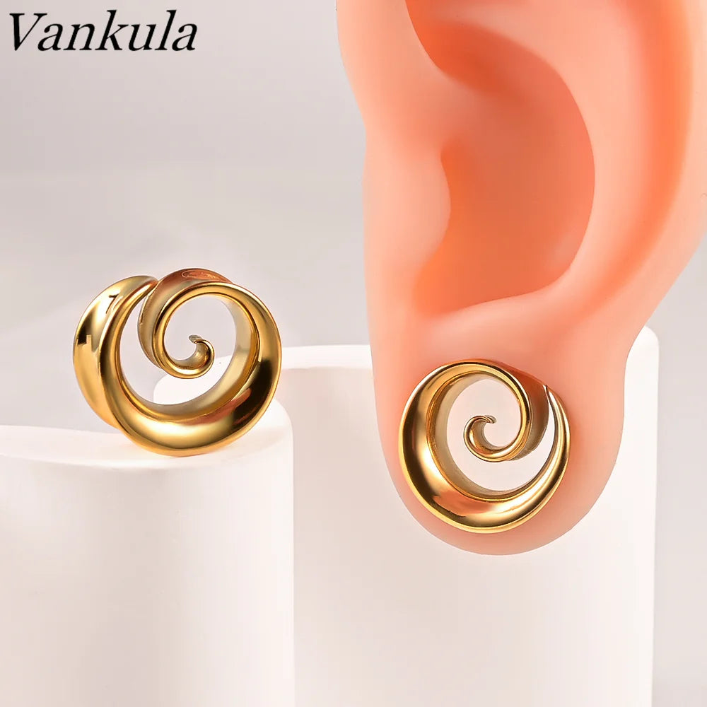 Vankula 2PCS New Round Spiral Saddle Plugs Hangers for Stretched Lobe Ear Tunnels Gauges Plugs Piercing Body Jewelry
