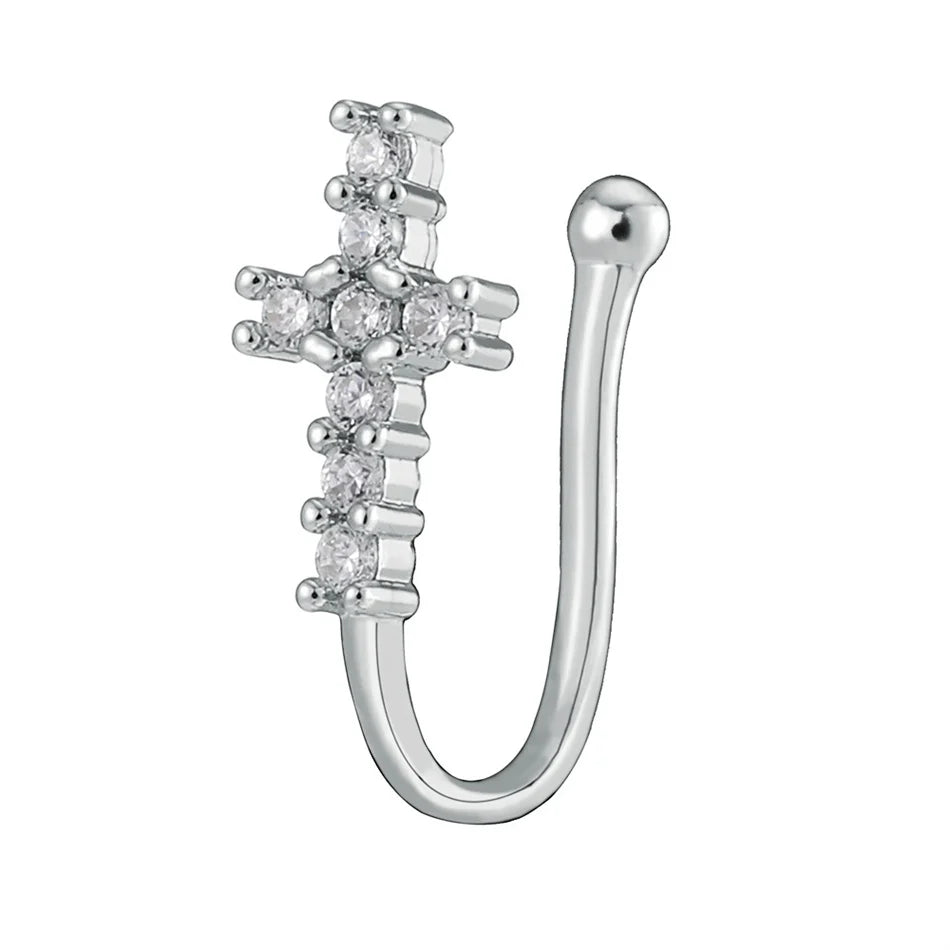 Fake Nose Ring Crystal Ear Cuff False Piercing Body Jewelry for Women Teens Golden Silver Color CZ Zircon Cooper Clip Ornaments