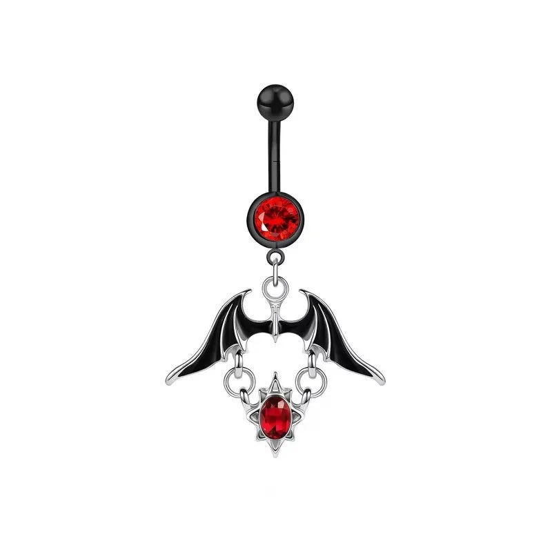 New stainless steel bat belly button ring, personalized snake shaped belly button buckle, fashionable skull piercing accessory