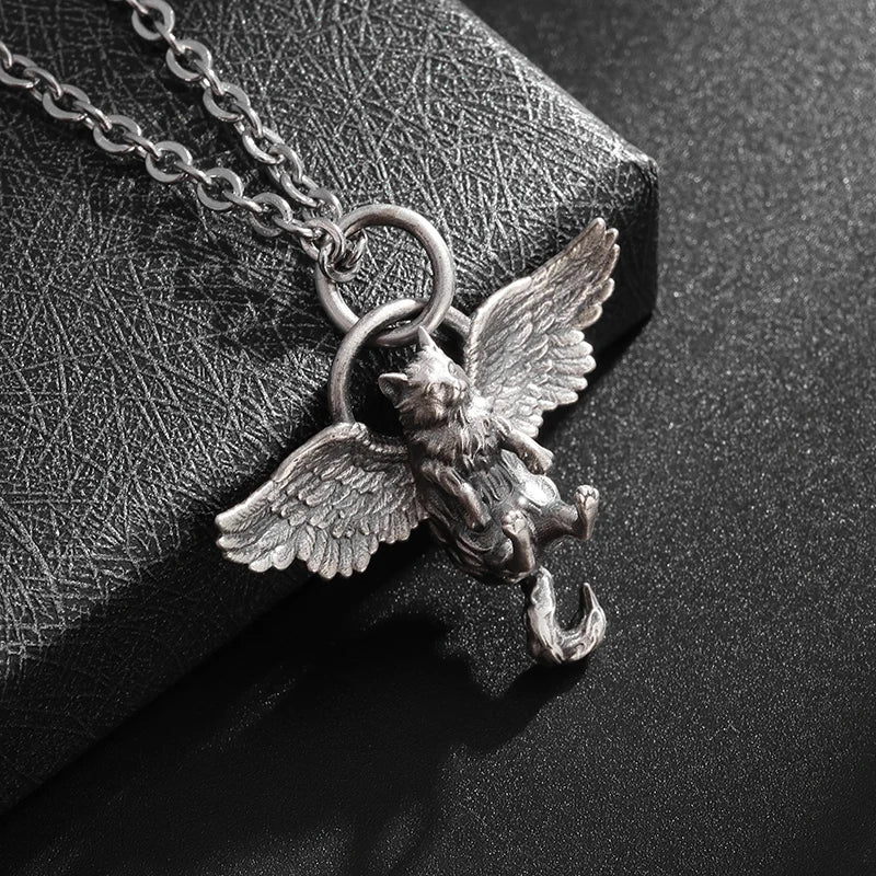 Fashion silver color guardian angel pendant necklace men and women personality angel wings prayer pendant necklace couple gift