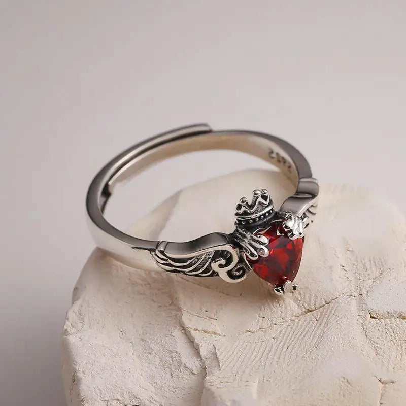 Stainless Steel Ring Heart Red Zircon Rings for Women Gothic Adjustable Open Rings Wedding Luxury Jewelry Accessories Anillos