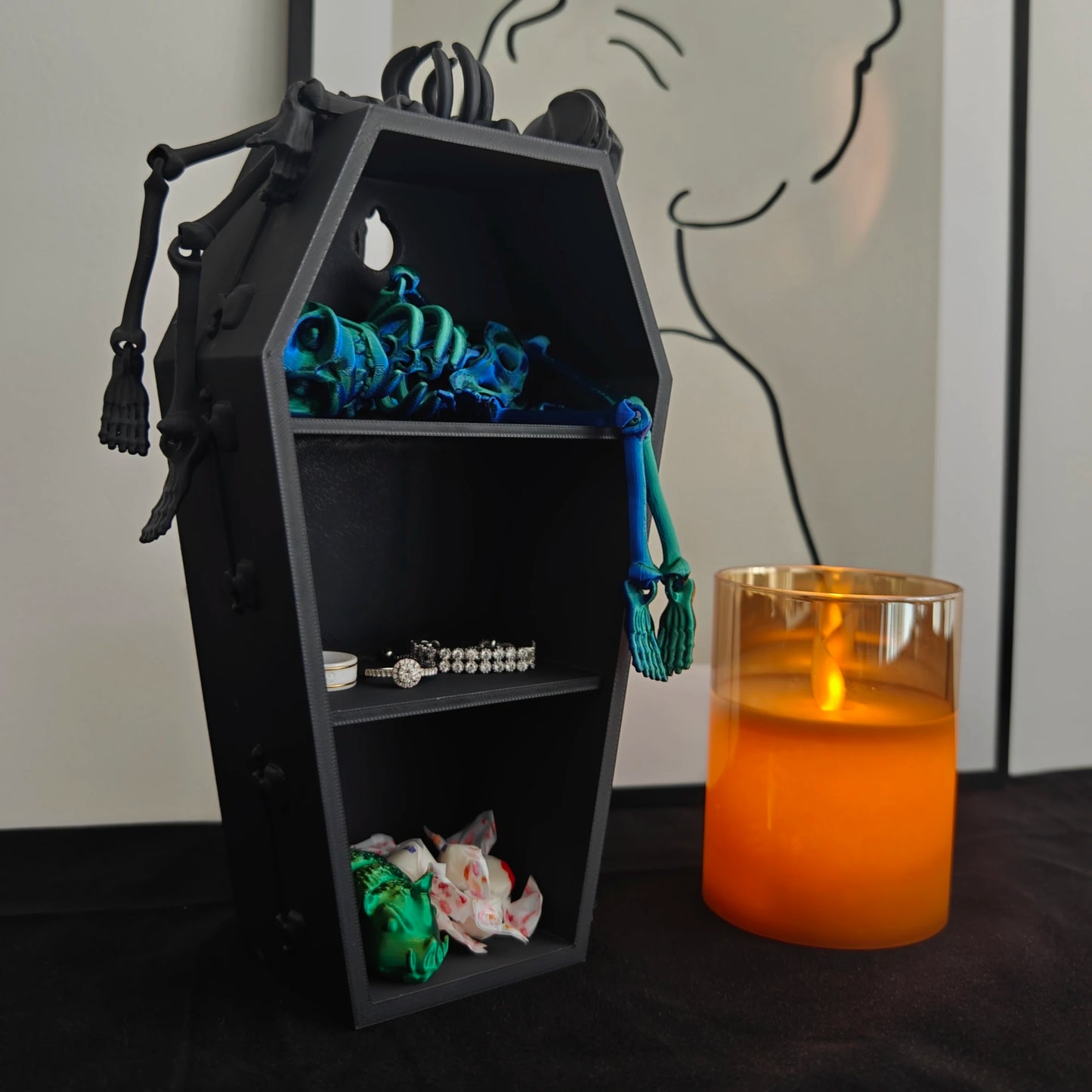 1pc 3D printed Halloween decoration coffin storage box, Gothic style home decoration, wall mounted coffin storage box