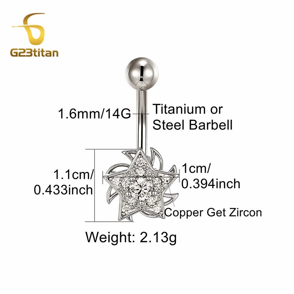 Cute Rotatable Star Windmill Belly Ring Hypoallergenic 14G Titanium Navel Piercing Bar Jewelry Couple Sexy Flirting Accessories