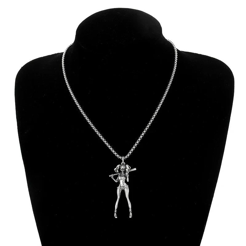 Fashionable and Sexy Female Baseball Player Statue Pendant Necklace Men and Women Hip-Hop Trend Jewelry Couple Gifts