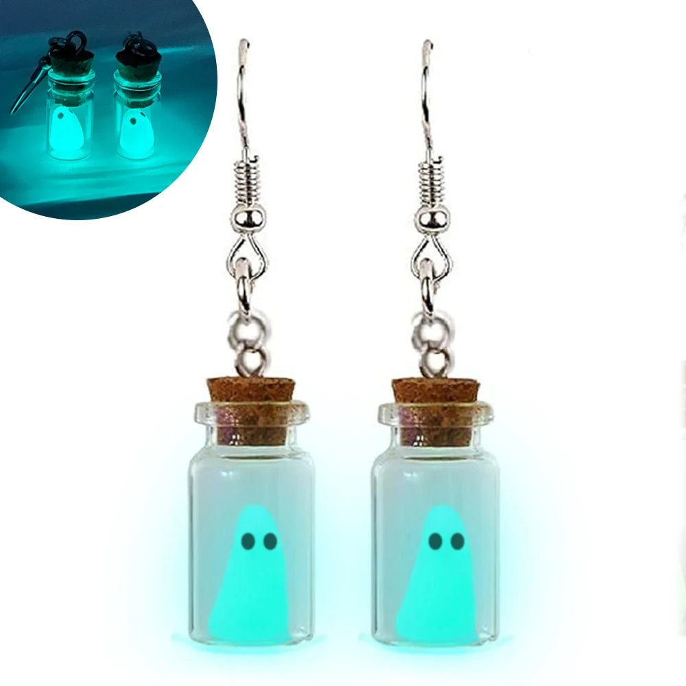 Ghost in Bottle Earrings Glow in the Dark Ghost Dangle Earrings Luminous Halloween Jewelry for Women and Girl