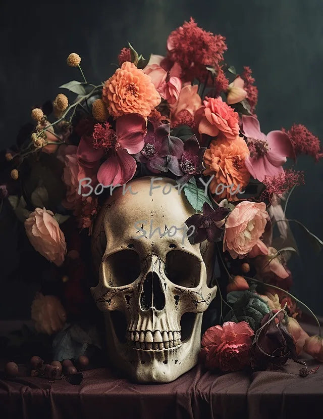 Floral Skulls Portrait Gothic Posters and Prints