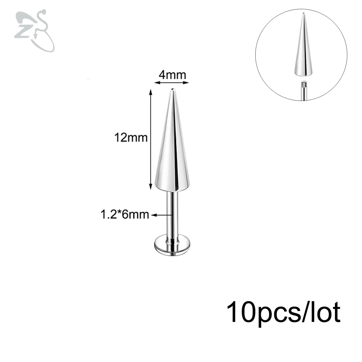 ZS 10Pcs/lot Stainless Steel Lip Labret Piercing for Women External Thread Lip Stud Ring Tragus Helix Cartilage Piercing 16G